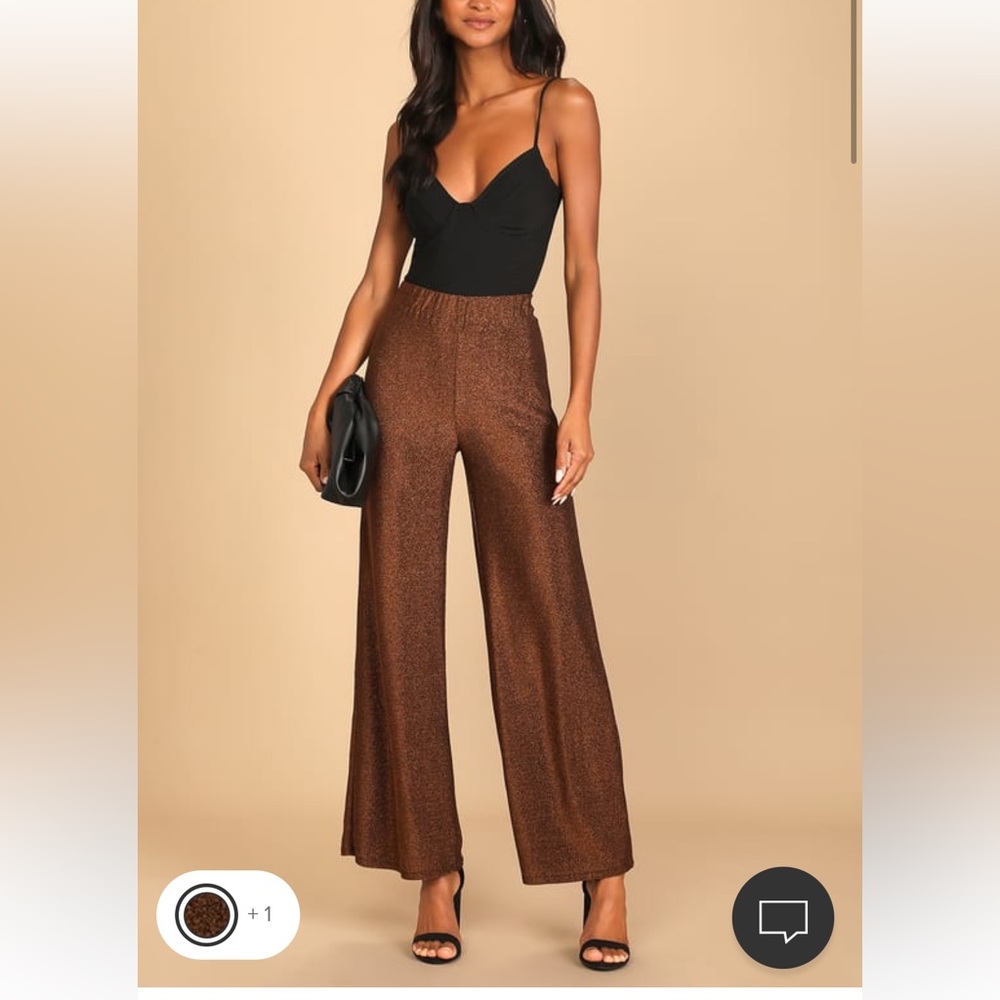 Lulu's Bronze Metallic Wide-Leg Jumpsuit Pants